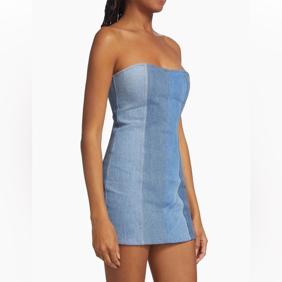 NWT $398 EB Denim Strapless denim mini dress patchwork Taylor swift blue corset - Picture 4 of 13